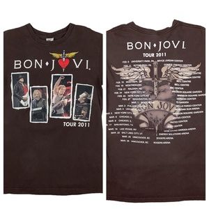 Bon Jovi Tour 2011 Concert Brown Cotton T-Shirt Tee Men / Women's Small S